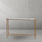 Thaddeus Metal Rectangle Horn Marble Console Table Hand-Forged Entryways Entrance Table