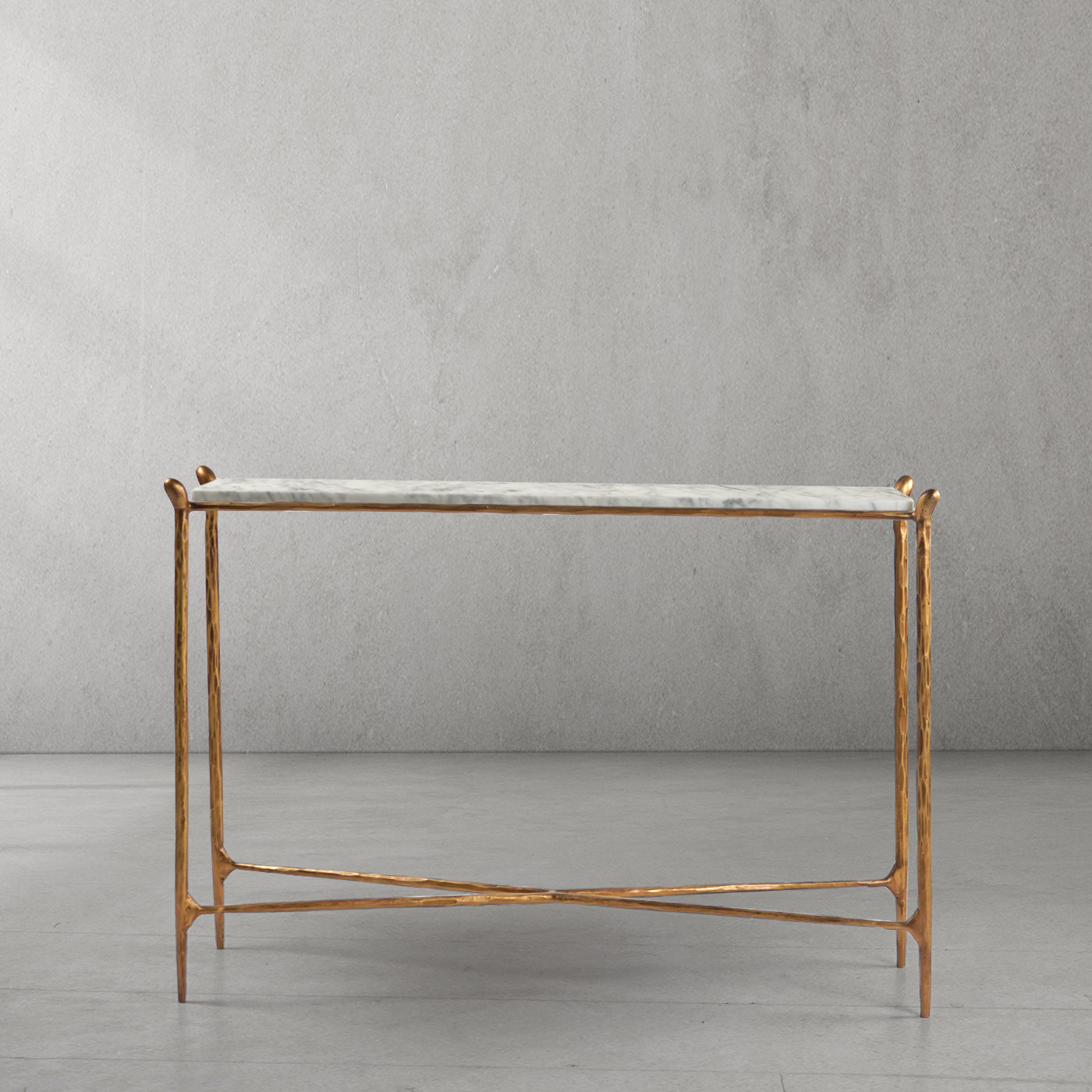 Thaddeus Metal Rectangle Horn Marble Console Table Hand-Forged Entryways Entrance Table