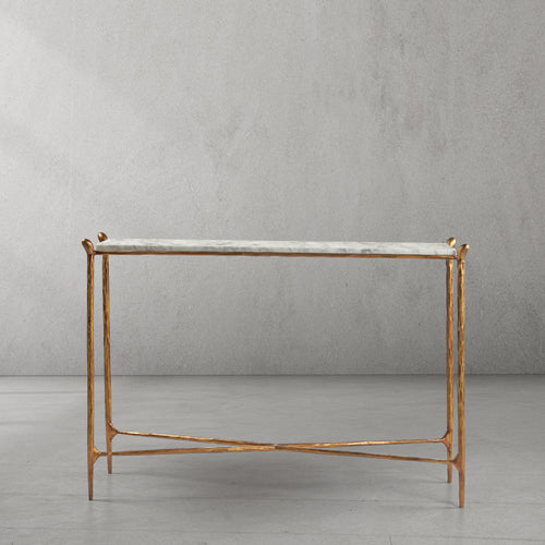 Thaddeus Metal Rectangle Horn Marble Console Table Hand-Forged Entryways Entrance Table