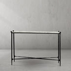 Thaddeus Metal Rectangle Horn Marble Console Table Hand-Forged Entryways Entrance Table