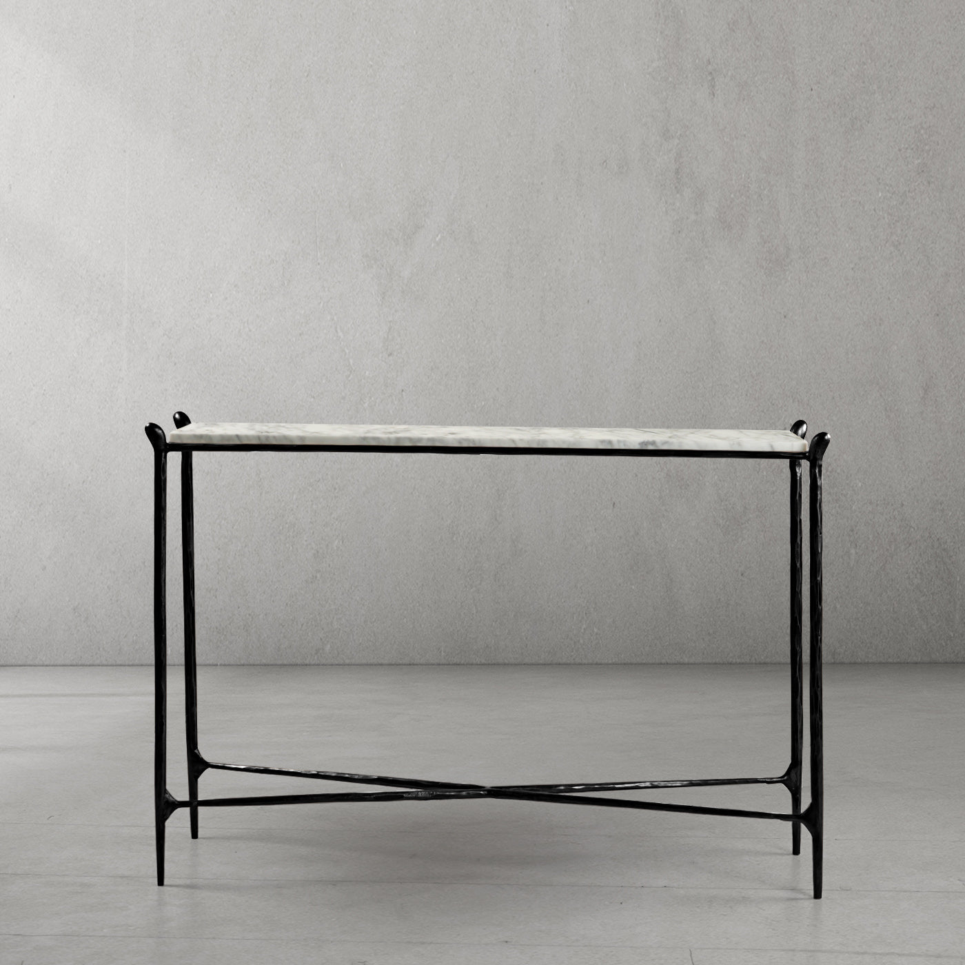 Thaddeus Metal Rectangle Horn Marble Console Table Hand-Forged Entryways Entrance Table