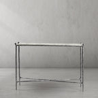 Thaddeus Metal Rectangle Horn Marble Console Table Hand-Forged Entryways Entrance Table