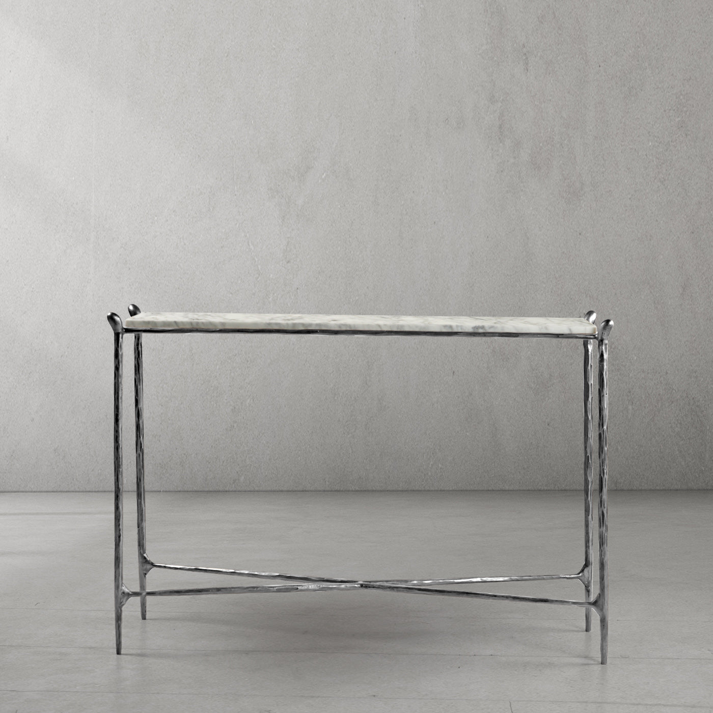 Thaddeus Metal Rectangle Horn Marble Console Table Hand-Forged Entryways Entrance Table