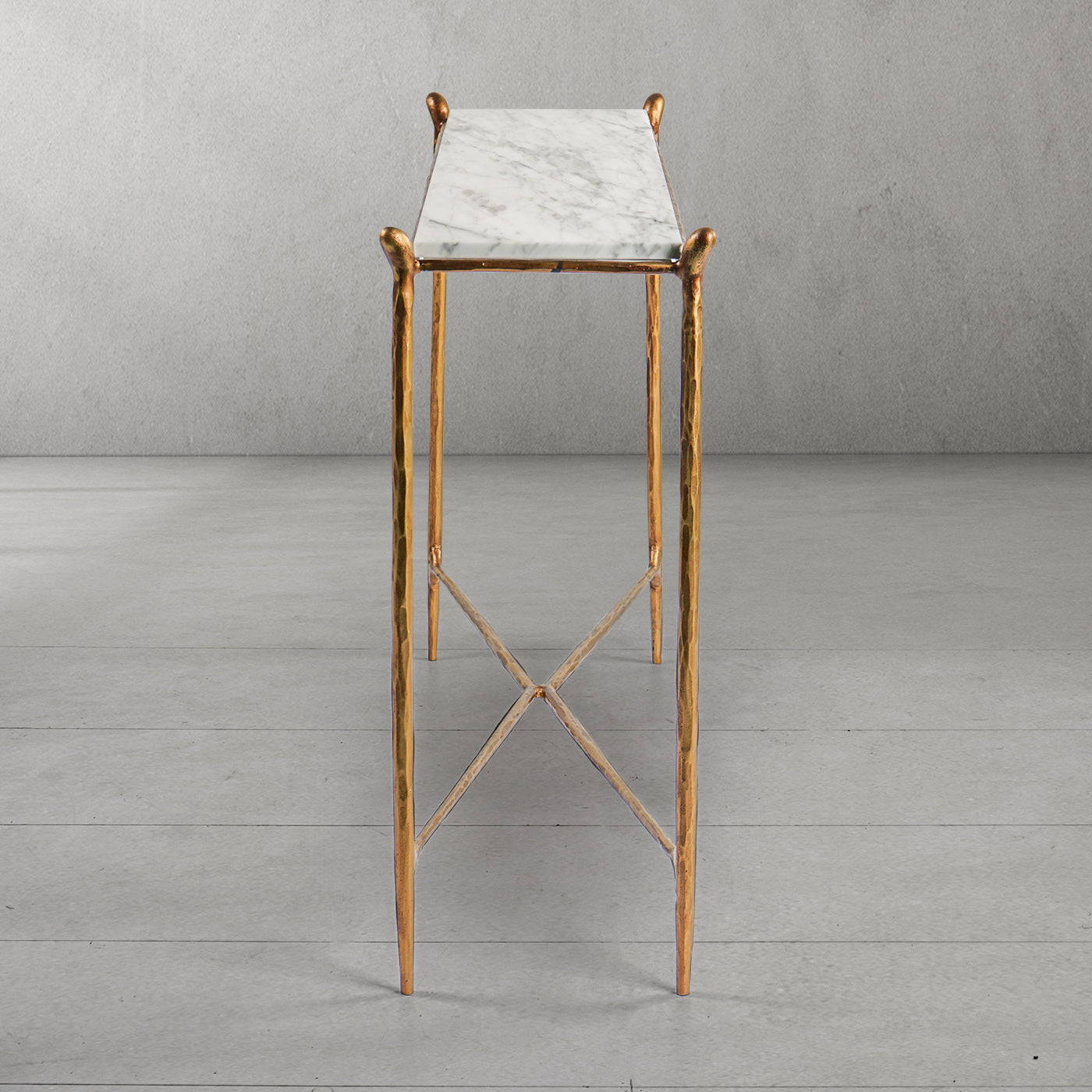 Thaddeus Metal Rectangle Horn Marble Console Table Hand-Forged Entryways Entrance Table