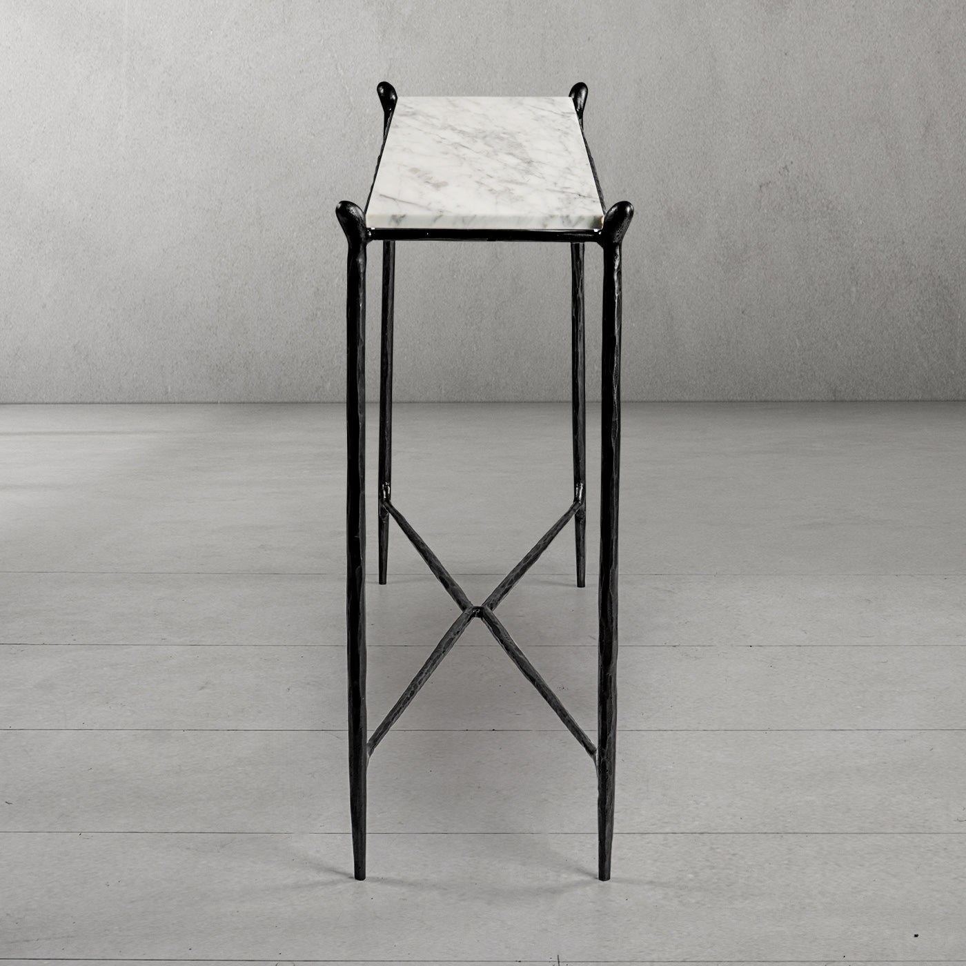 Thaddeus Metal Rectangle Horn Marble Console Table Hand-Forged Entryways Entrance Table