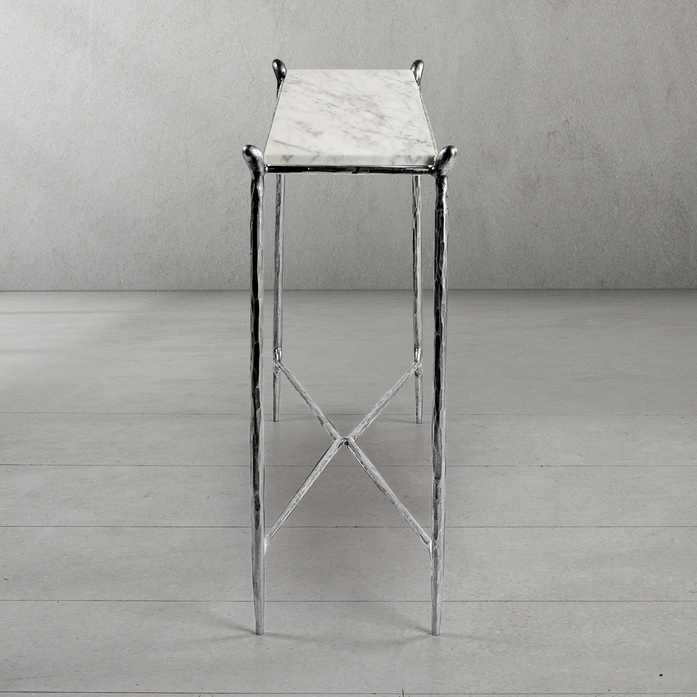 Thaddeus Metal Rectangle Horn Marble Console Table Hand-Forged Entryways Entrance Table