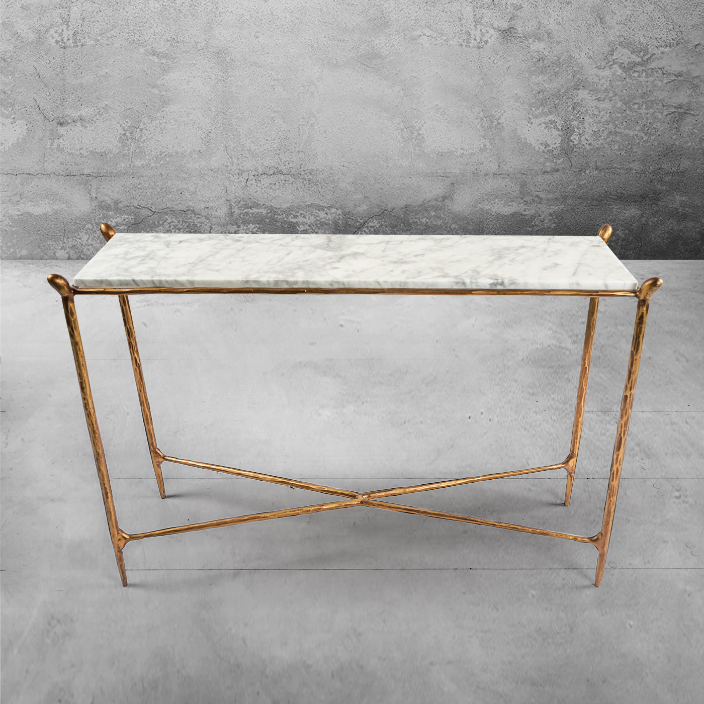 Thaddeus Metal Rectangle Horn Marble Console Table Hand-Forged Entryways Entrance Table