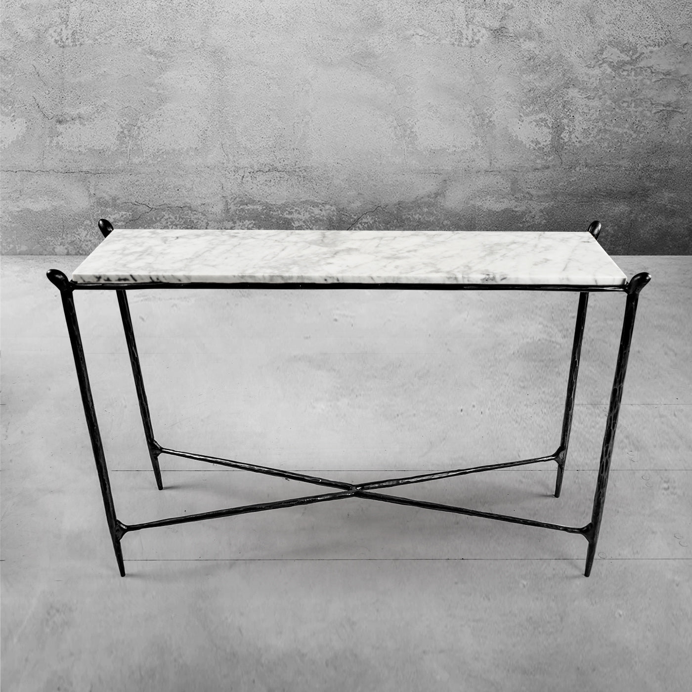 Thaddeus Metal Rectangle Horn Marble Console Table Hand-Forged Entryways Entrance Table