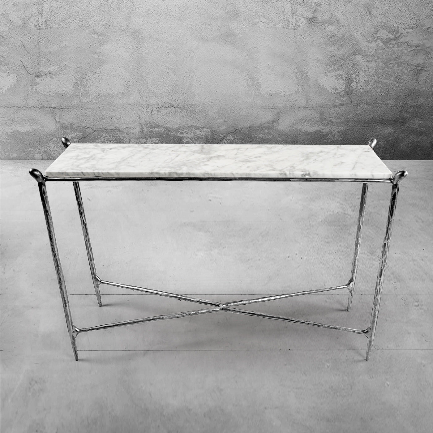 Thaddeus Metal Rectangle Horn Marble Console Table Hand-Forged Entryways Entrance Table