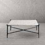 Thaddeus Metal Square Horn Marble Coffee Table Hand-Forged Living Sofa Center Tea Table