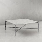 Thaddeus Metal Square Horn Marble Coffee Table Hand-Forged Living Sofa Center Tea Table