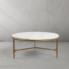 Thaddeus Metal Marble Round Coffee Table 3 Legs Hand-Forged Living Sofa Center Tea Table