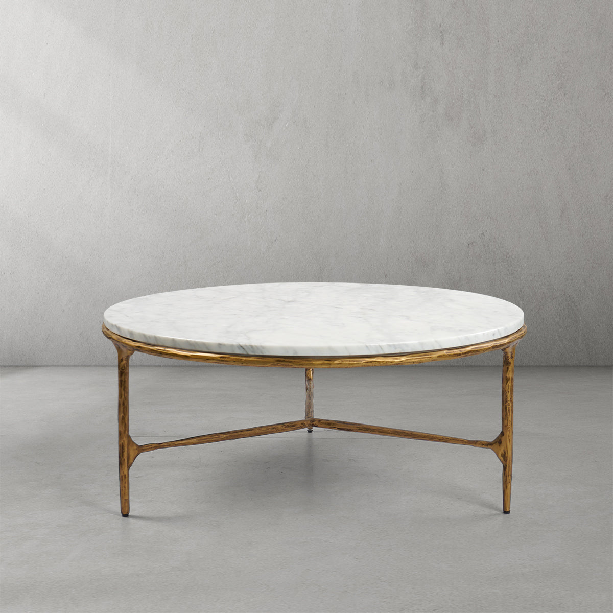 Thaddeus Metal Marble Round Coffee Table 3 Legs Hand-Forged Living Sofa Center Tea Table