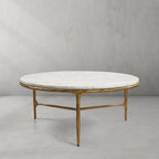 Thaddeus Metal Marble Round Coffee Table 3 Legs Hand-Forged Living Sofa Center Tea Table