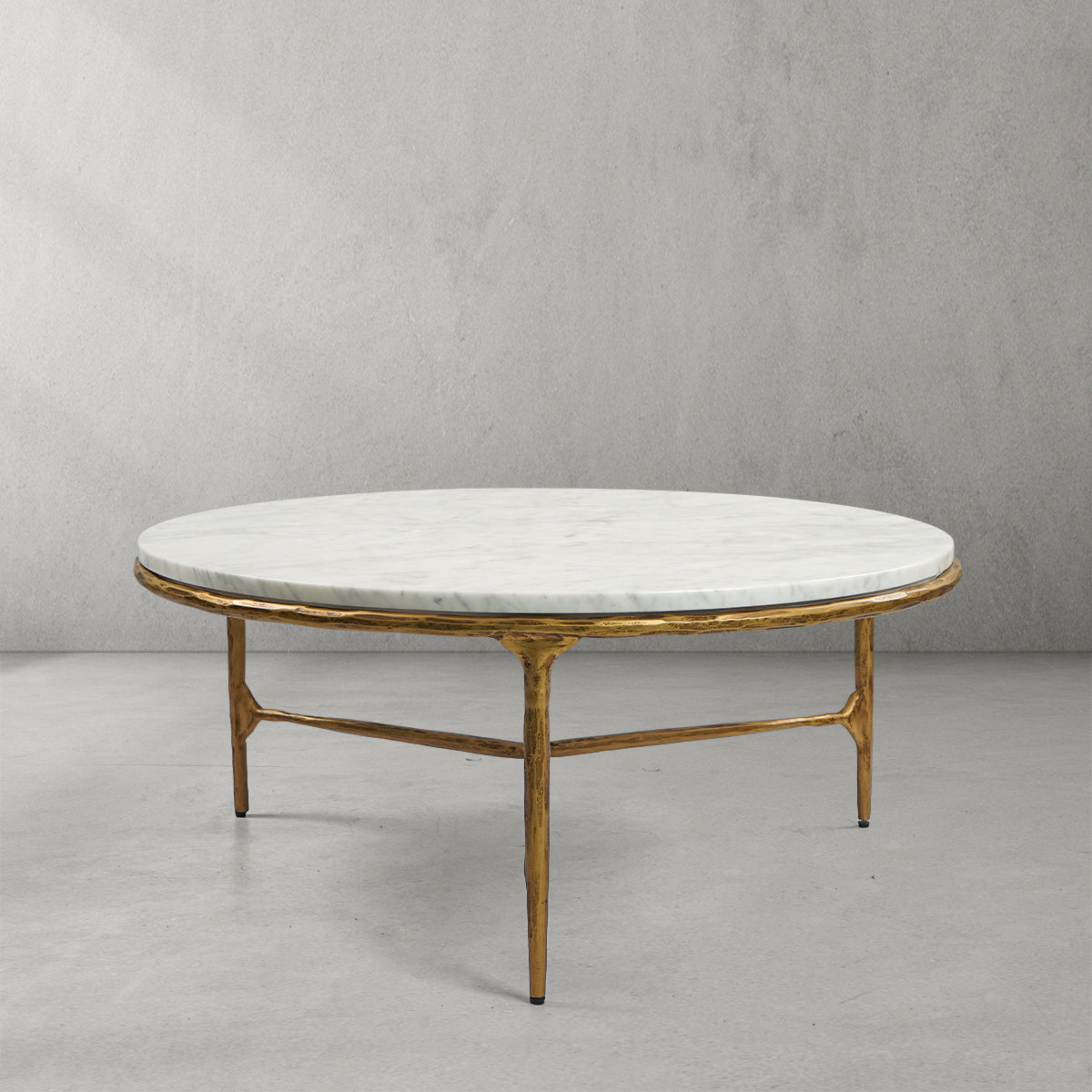 Thaddeus Metal Marble Round Coffee Table 3 Legs Hand-Forged Living Sofa Center Tea Table