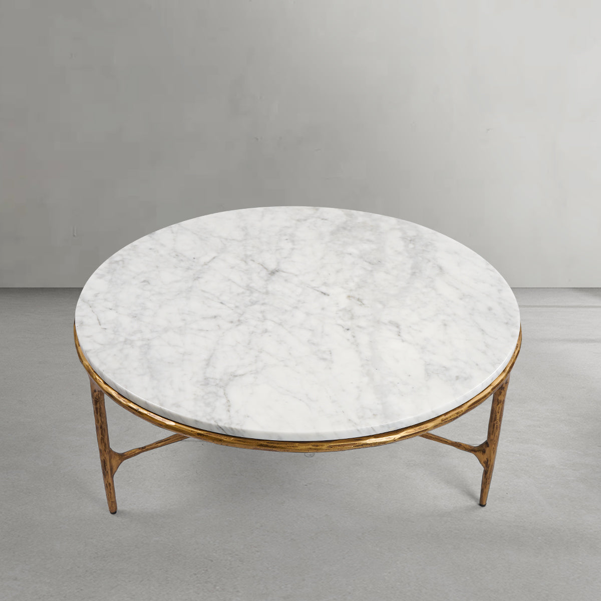 Thaddeus Metal Marble Round Coffee Table 3 Legs Hand-Forged Living Sofa Center Tea Table