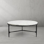 Thaddeus Metal Marble Round Coffee Table 3 Legs Hand-Forged Living Sofa Center Tea Table