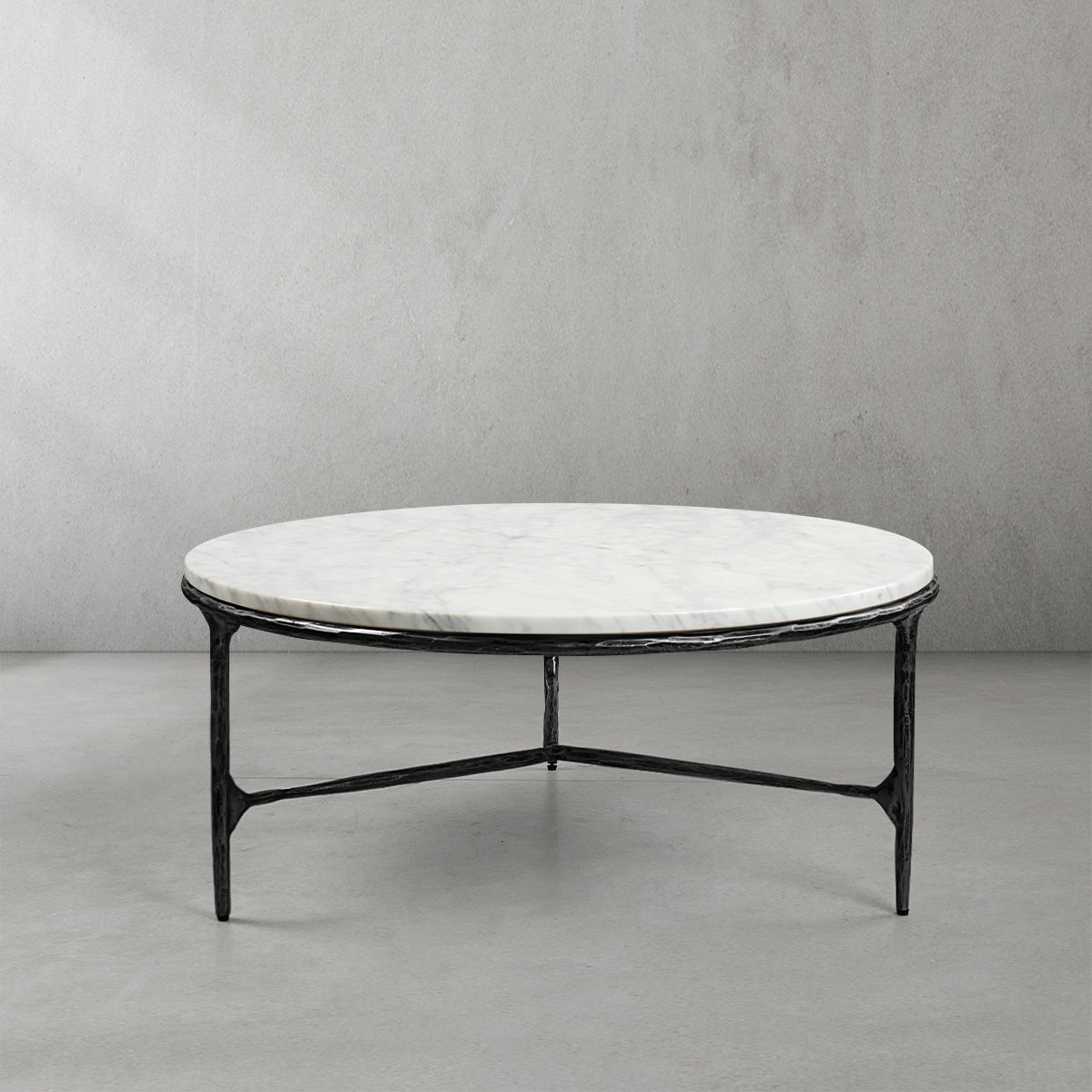 Thaddeus Metal Marble Round Coffee Table 3 Legs Hand-Forged Living Sofa Center Tea Table