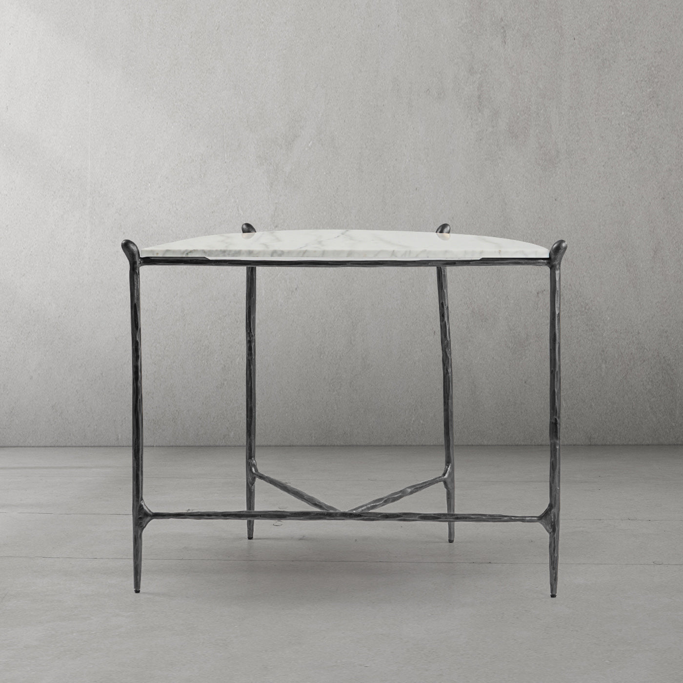 Thaddeus Metal Horn Semi-Circle Marble Console Table Hand-Forged Entryways Entrance Table