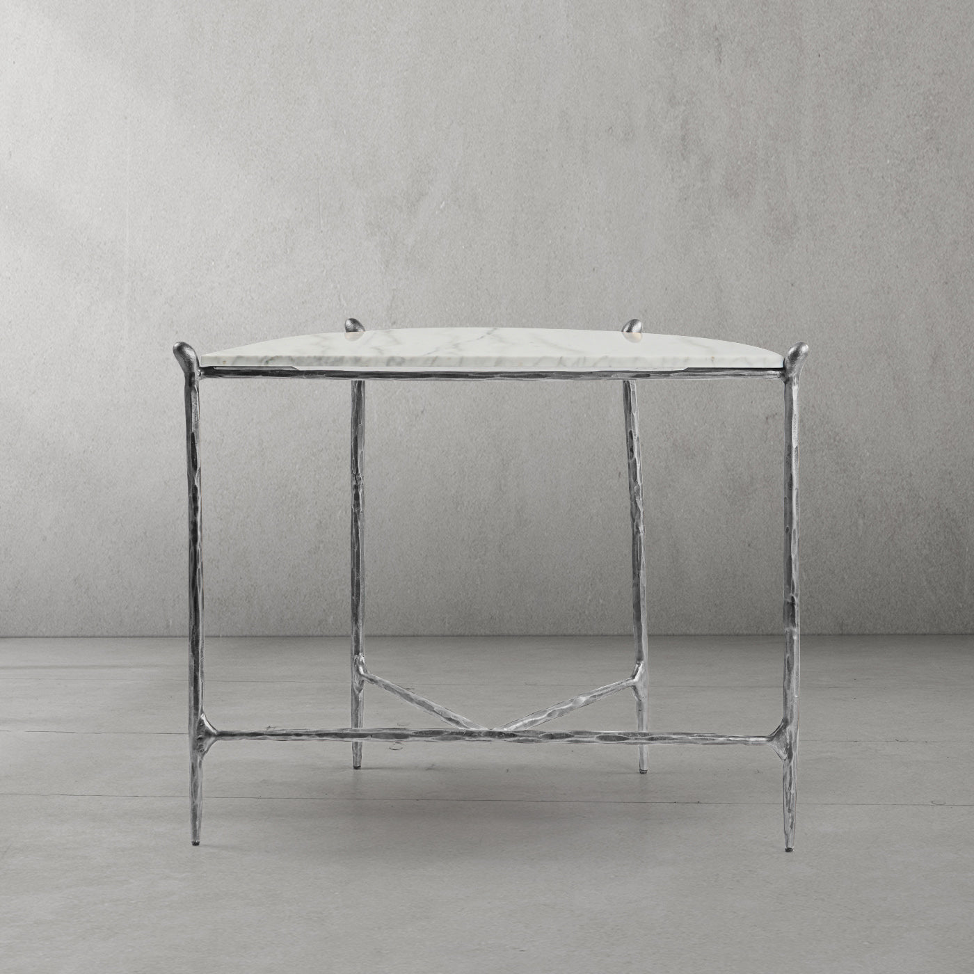 Thaddeus Metal Horn Semi-Circle Marble Console Table Hand-Forged Entryways Entrance Table