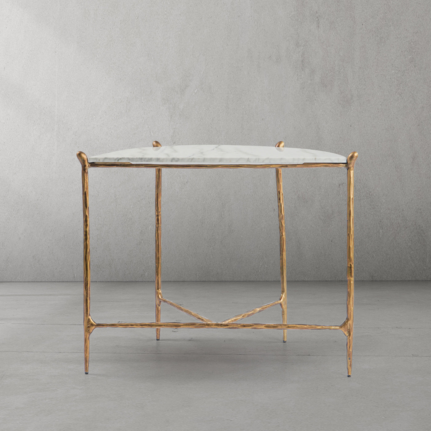 Thaddeus Metal Horn Semi-Circle Marble Console Table Hand-Forged Entryways Entrance Table