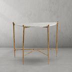 Thaddeus Metal Horn Semi-Circle Marble Console Table Hand-Forged Entryways Entrance Table