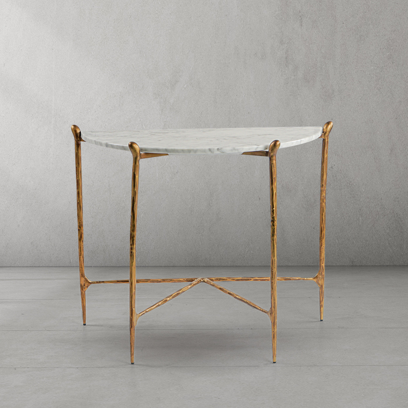 Thaddeus Metal Horn Semi-Circle Marble Console Table Hand-Forged Entryways Entrance Table