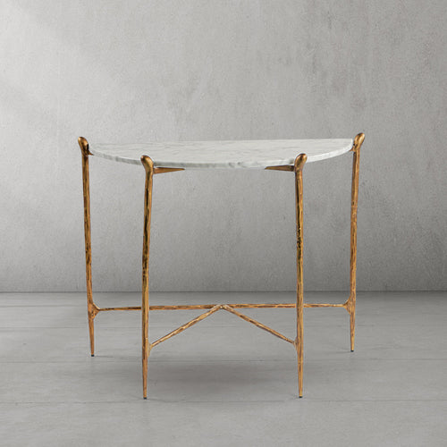 Thaddeus Metal Horn Semi-Circle Marble Console Table Hand-Forged Entryways Entrance Table
