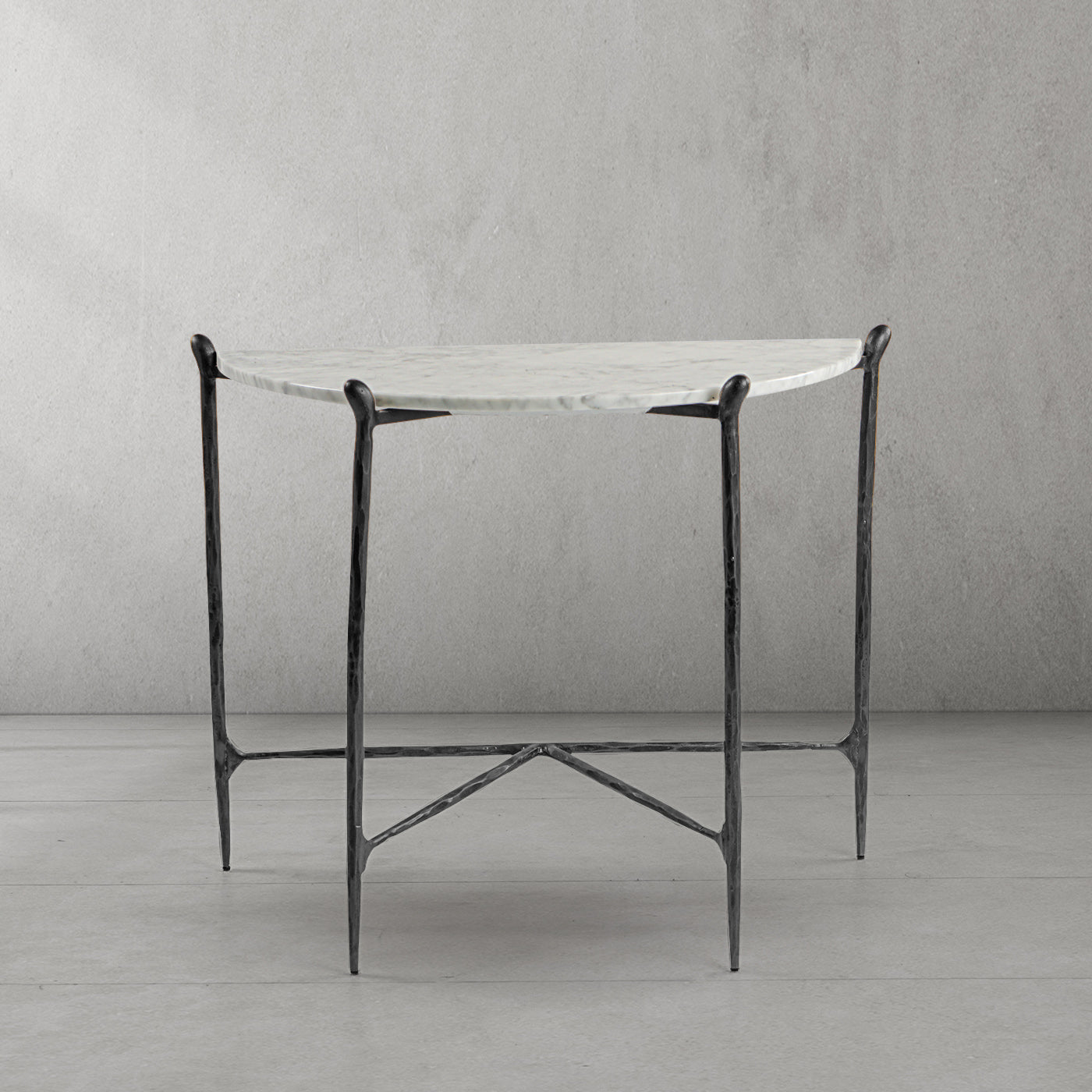 Thaddeus Metal Horn Semi-Circle Marble Console Table Hand-Forged Entryways Entrance Table