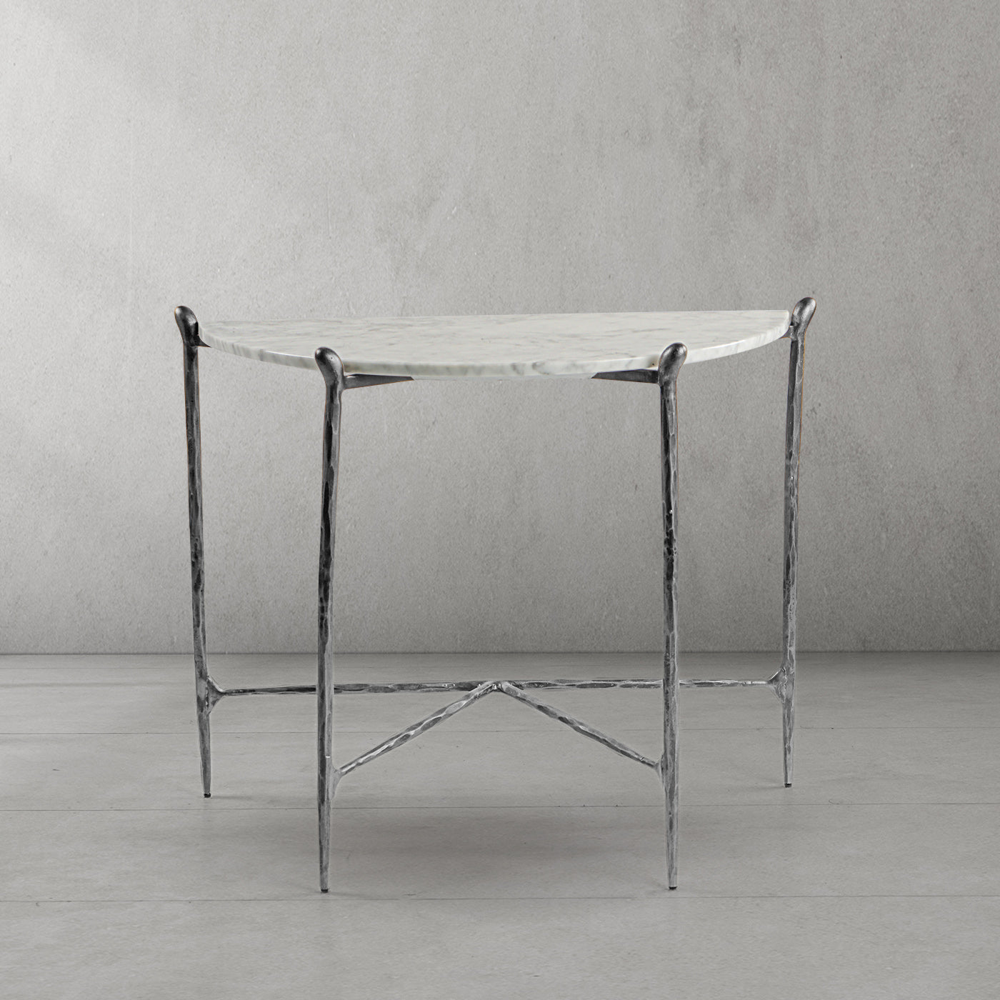 Thaddeus Metal Horn Semi-Circle Marble Console Table Hand-Forged Entryways Entrance Table