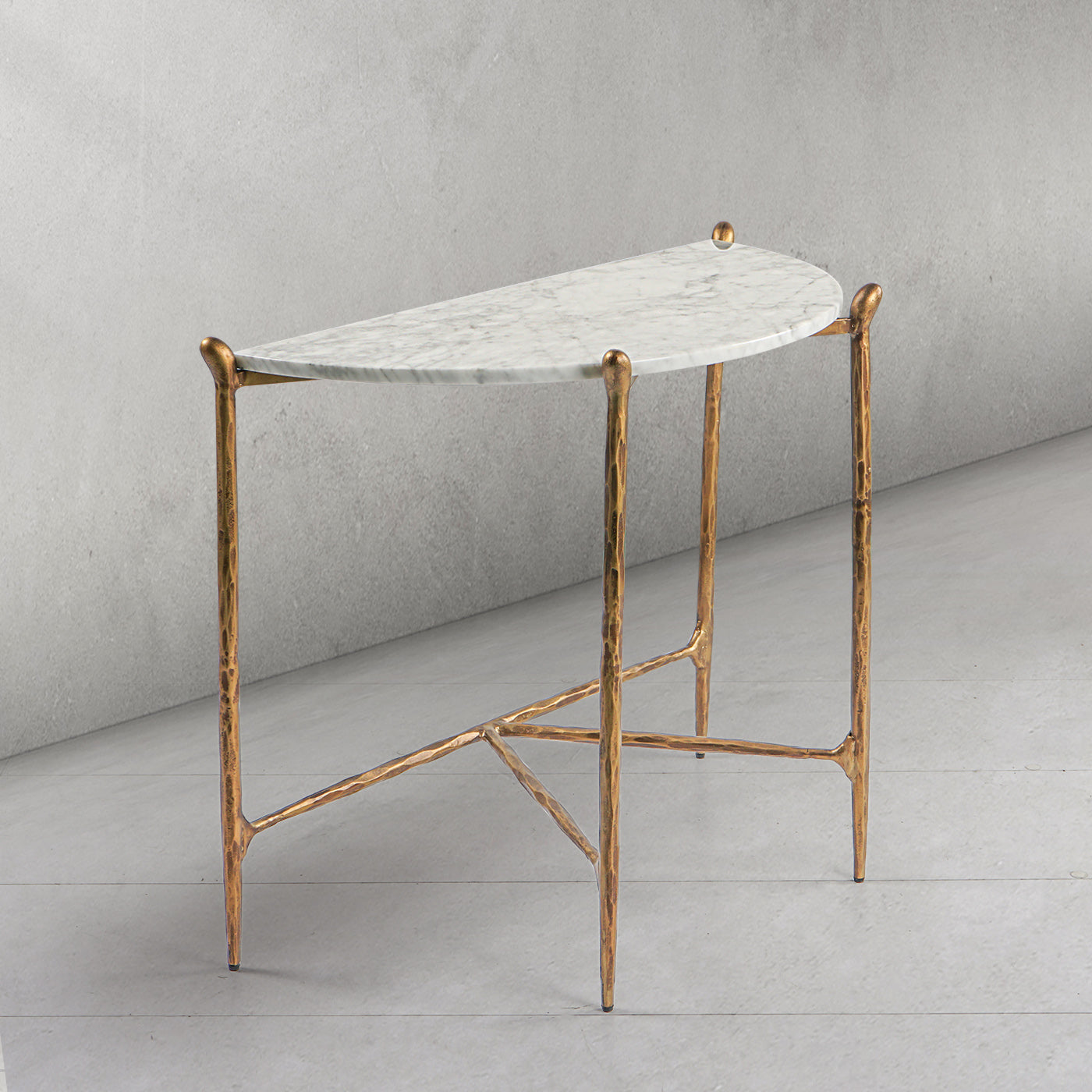 Thaddeus Metal Horn Semi-Circle Marble Console Table Hand-Forged Entryways Entrance Table