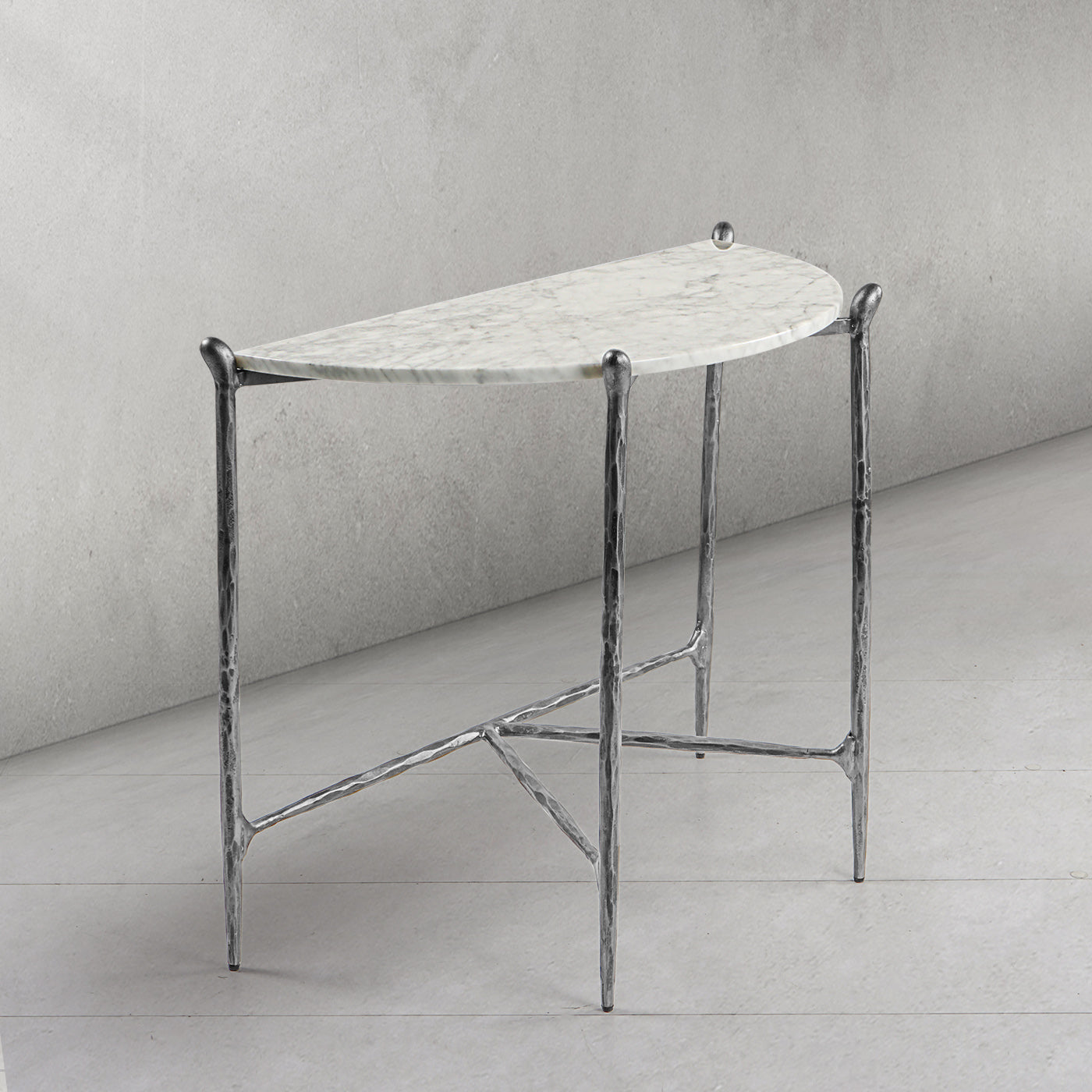 Thaddeus Metal Horn Semi-Circle Marble Console Table Hand-Forged Entryways Entrance Table