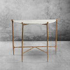 Thaddeus Metal Horn Semi-Circle Marble Console Table Hand-Forged Entryways Entrance Table