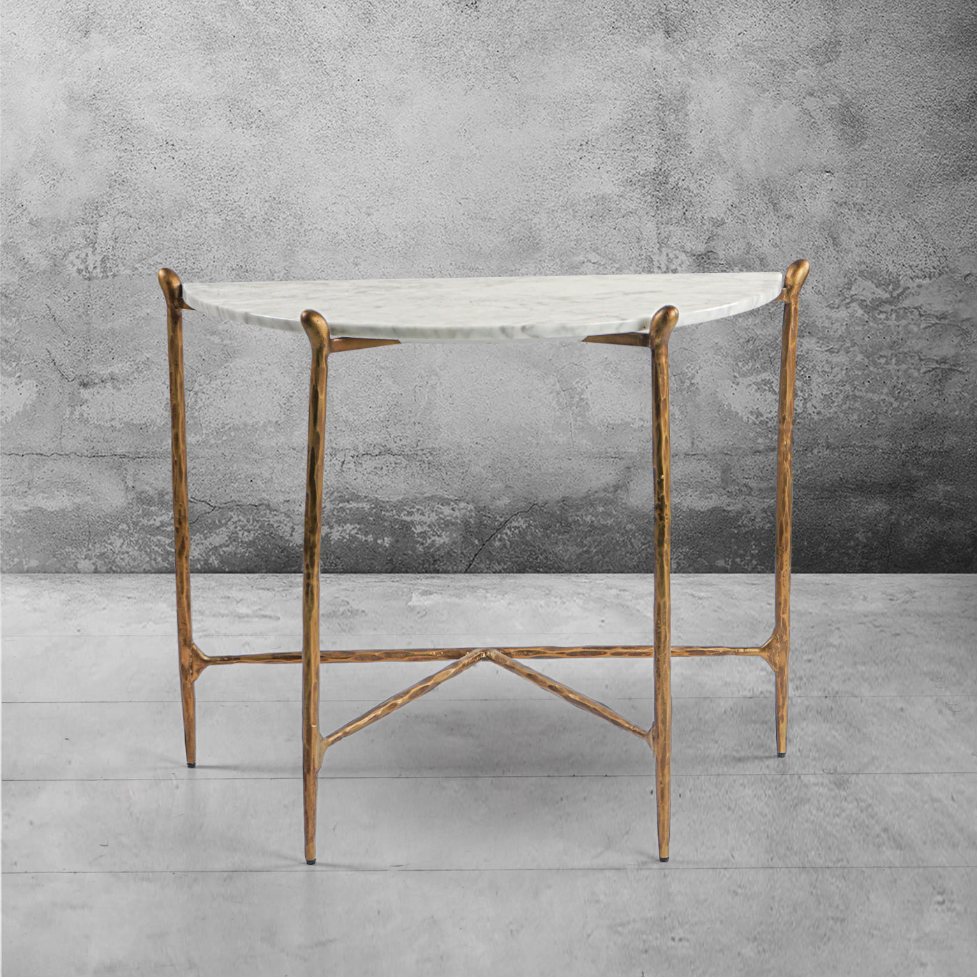 Thaddeus Metal Horn Semi-Circle Marble Console Table Hand-Forged Entryways Entrance Table