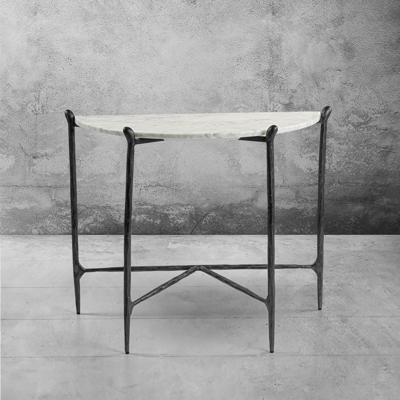 Thaddeus Metal Horn Semi-Circle Marble Console Table Hand-Forged Entryways Entrance Table