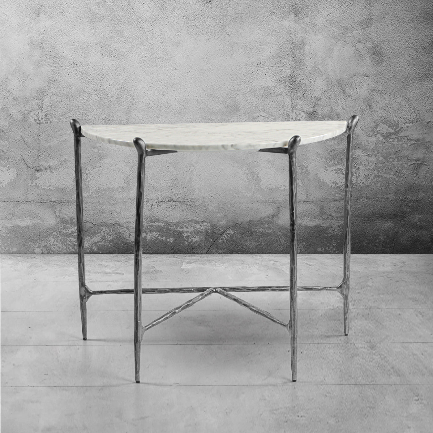 Thaddeus Metal Horn Semi-Circle Marble Console Table Hand-Forged Entryways Entrance Table