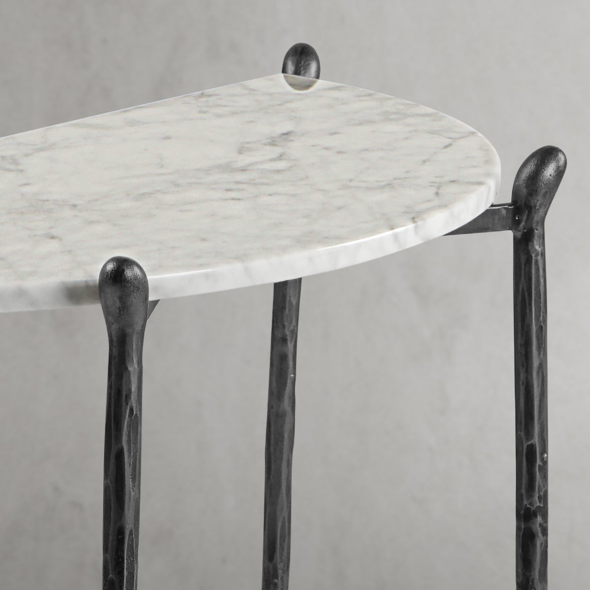 Thaddeus Metal Horn Semi-Circle Marble Console Table Hand-Forged Entryways Entrance Table