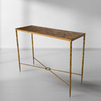 Thaddeus Metal Metal Frame Elm Wood Console Table Hand-Forged Entryways Entrance Table