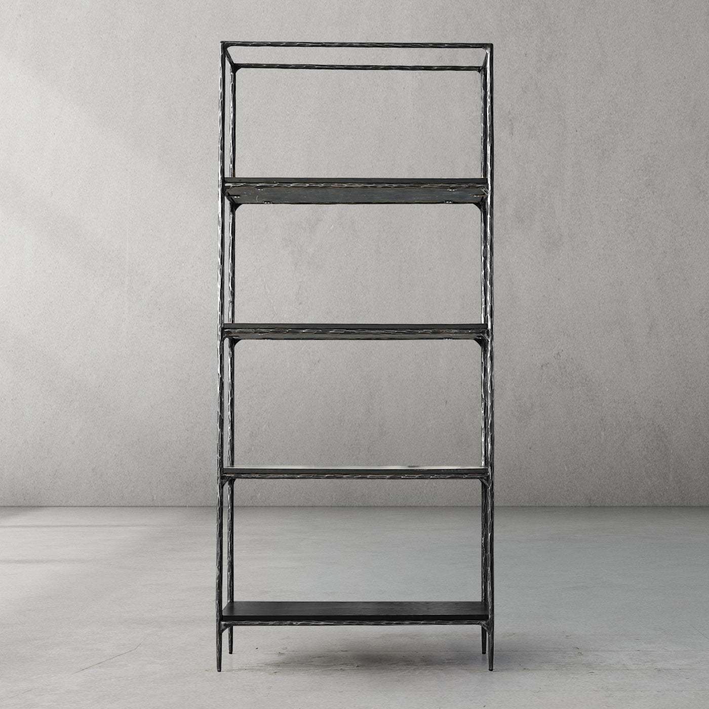 Thaddeus Metal White Marble Shelving Hand-Forged Shelving Units Storage Shelves
