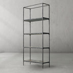 Thaddeus Metal White Marble Shelving Hand-Forged Shelving Units Storage Shelves