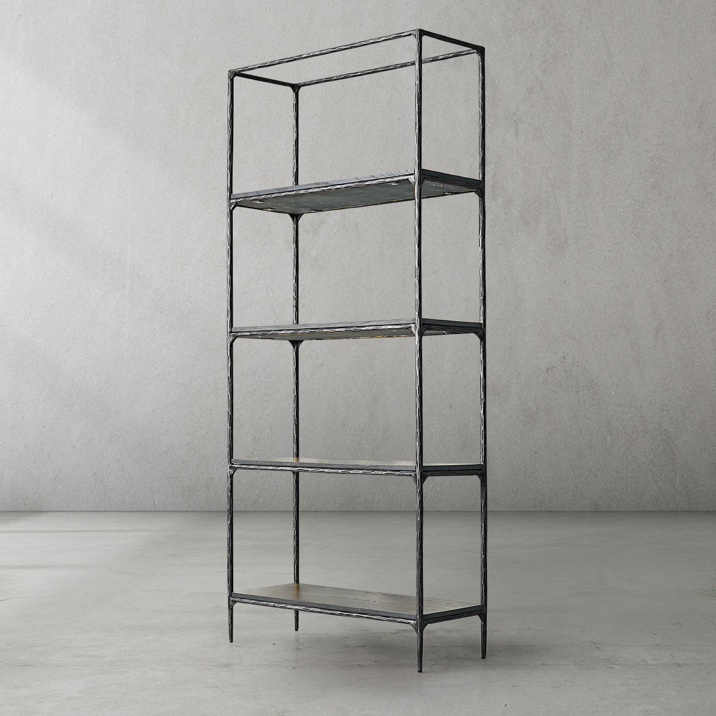 Thaddeus Metal White Marble Shelving Hand-Forged Shelving Units Storage Shelves