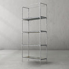 Thaddeus Metal White Marble Shelving Hand-Forged Shelving Units Storage Shelves