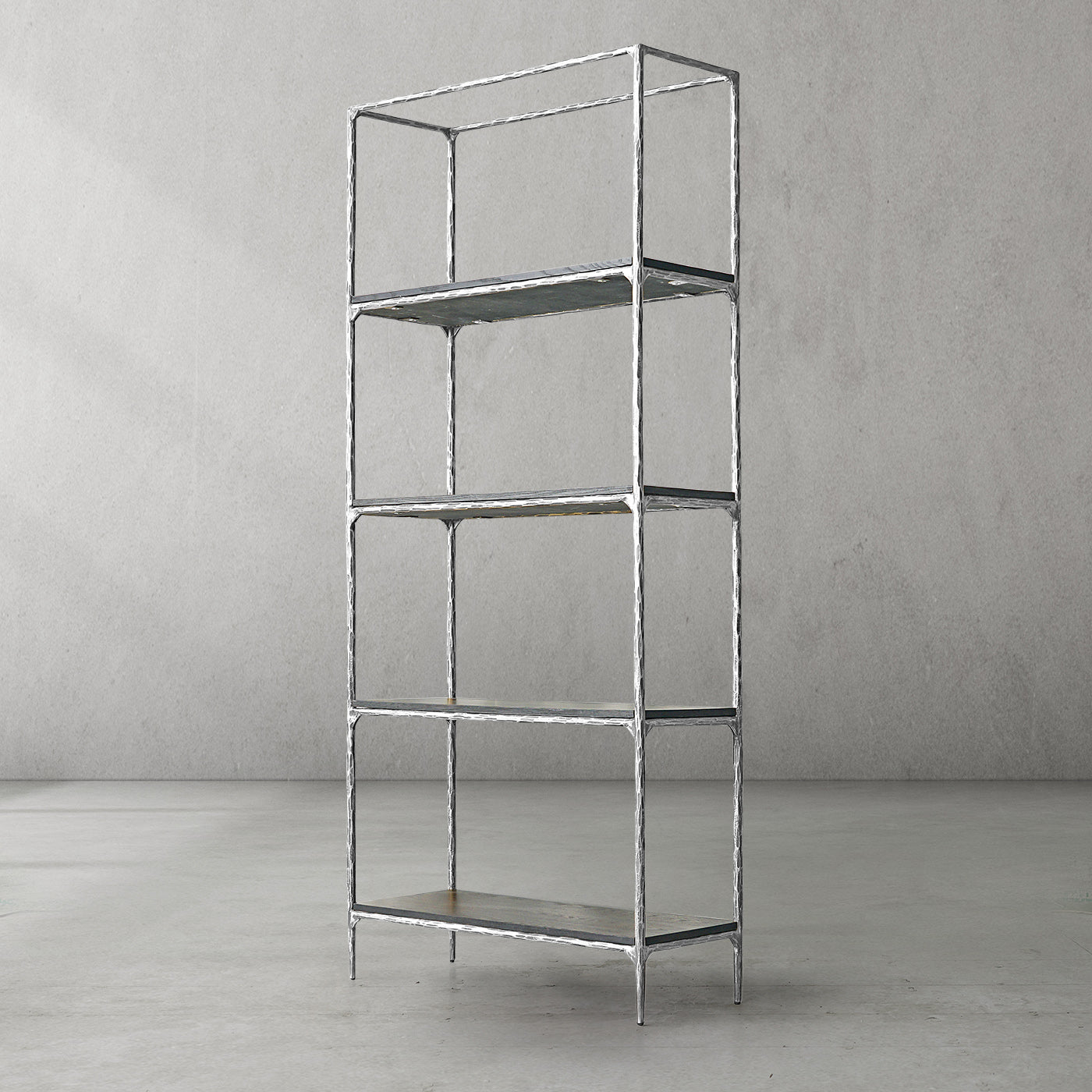 Thaddeus Metal White Marble Shelving Hand-Forged Shelving Units Storage Shelves
