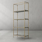 Thaddeus Metal White Marble Shelving Hand-Forged Shelving Units Storage Shelves