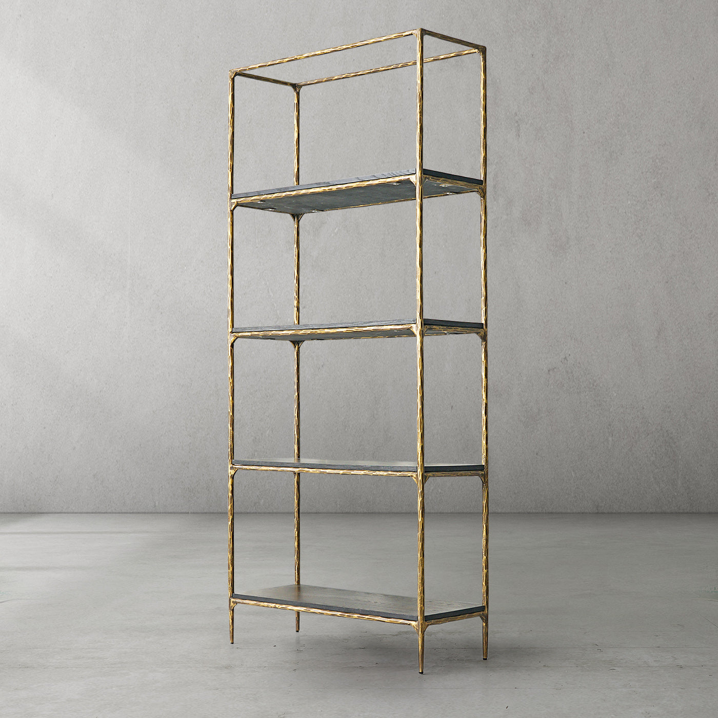 Thaddeus Metal White Marble Shelving Hand-Forged Shelving Units Storage Shelves
