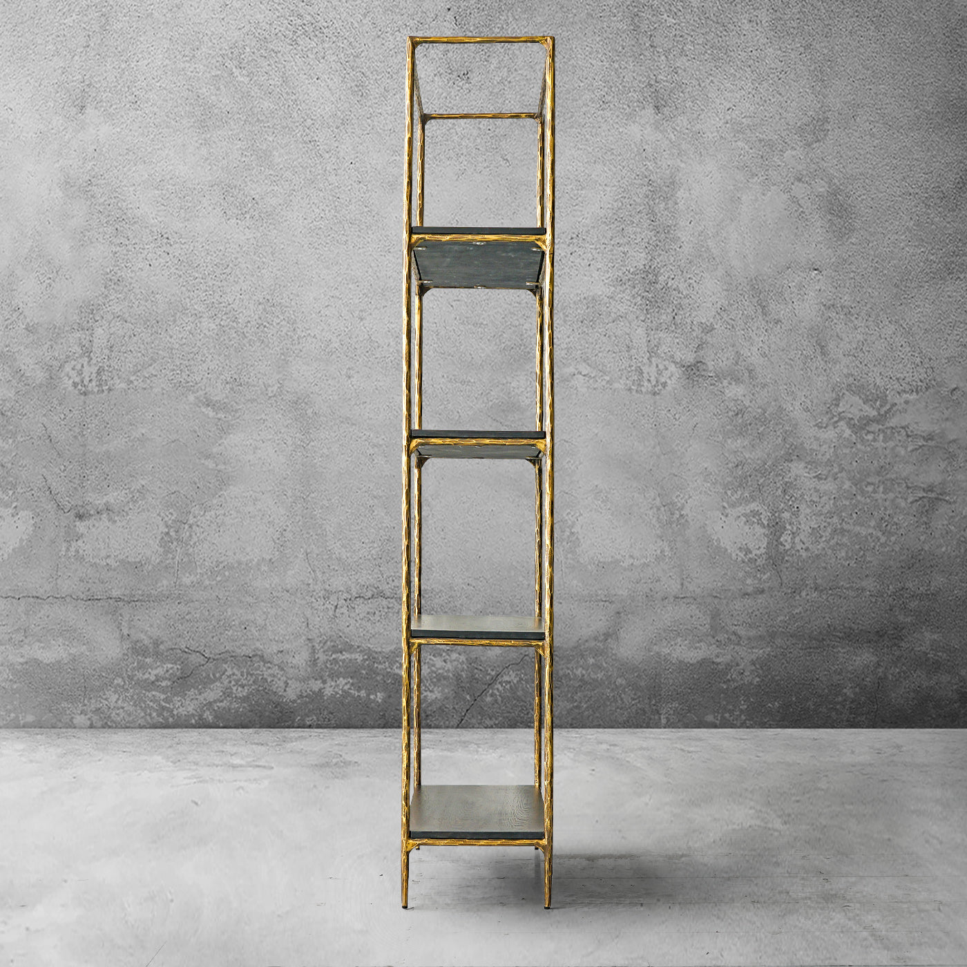 Thaddeus Metal White Marble Shelving Hand-Forged Shelving Units Storage Shelves