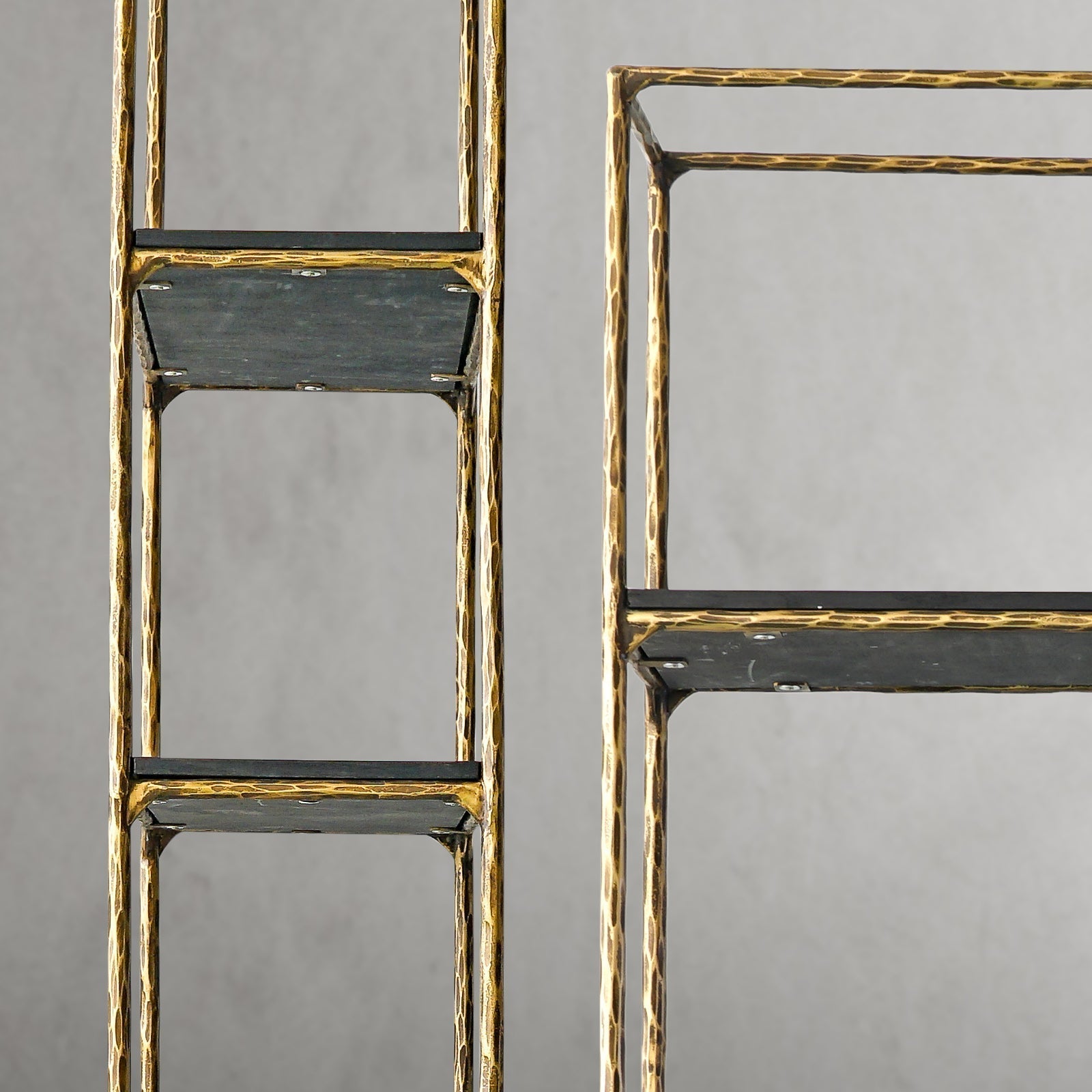 Thaddeus Metal White Marble Shelving Hand-Forged Shelving Units Storage Shelves