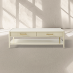 Lewis Couchtisch aus Massivholz, Sofa-Beistelltisch mit geriffelten Schubladen