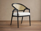 Aimee Oak Wood Dining Side Chair Rattan Cane Living Room Chairs with Upholstered