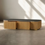 Finnley Storage Coffee Table Solid Oak Stone Top Sofa Center Tea Table with Drawer
